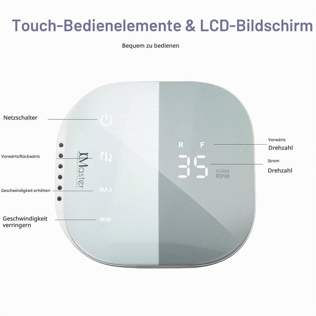JCMASTER® TouchPro+ Nagelfräser Set Für Gelnägel &amp; Acrylnägel | inkl 1x Premium 4 in 1 Bit | 35000 U
