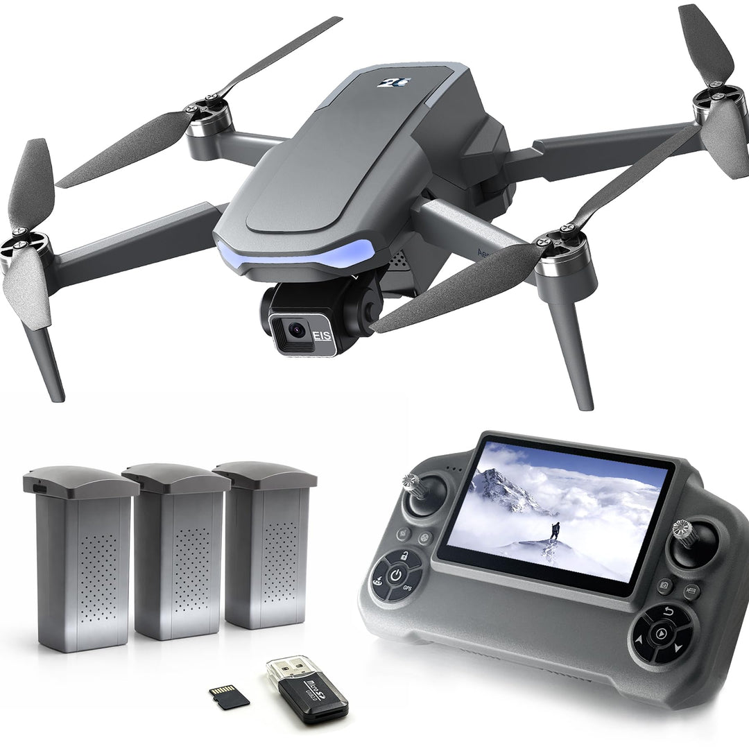 3-Achsen Gimbal GPS Drohne mit 4K Kamera, 4.5" HD Screen Fernsteuerung, 90Min Flugzeit (3 Akkus), 30