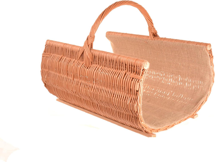 Kaminholzkorb XXL - 60 x 44 cm aus Weide mit Holzleisten und Jute-Einlage – Handgeflochtener Brennho