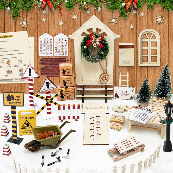 ROLLWAY 90 Stück Miniatur Wichtel Zubehör Baustelle Set, Weihnachten Wichteltür Zubehör Komplettset