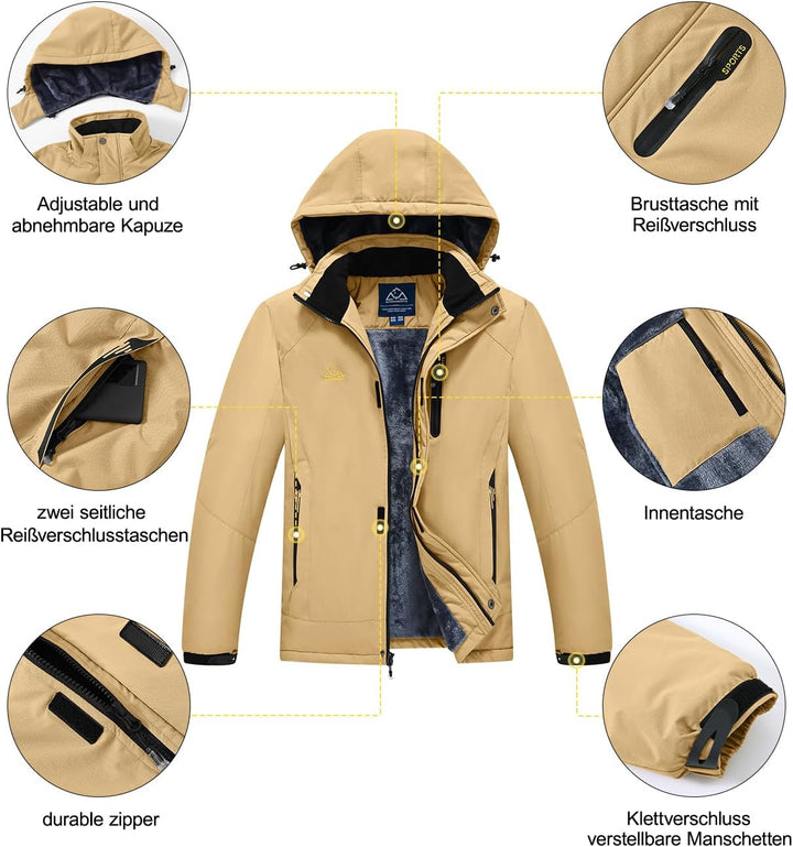 YSENTO Herren Winterjacke wasserdichte Warme Fleece Gefüttert Outdoor Softshelljacke Atmungsaktiv Sk