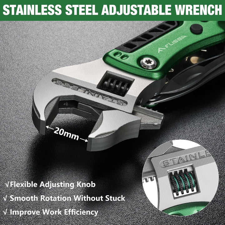 FLISSA 13 in 1 Multitool Schraubenschlüssel, Verstellbarer Multifunktionsschlüssel mit Messer, Campi