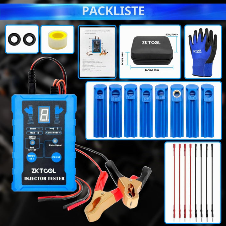 ZKTOOL Universal Einspritzdüsen Reiniger und Tester Set mit 8 Adaptern | Bietet 8 Impulsmodi &amp; 4-Dra