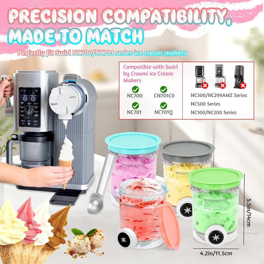 4 Stück Ninja Creami Behälter 480ml, BPA-frei & Spülmaschinenfest, Kompatibel mit Ninja NC300/NC301/