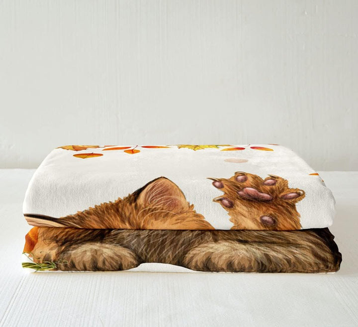 Kinder Niedlichen Katzen Decke 130 x 150 Herbstkürbis Ahornblatt Sherpa Decke für Mädchen Jungen Tee