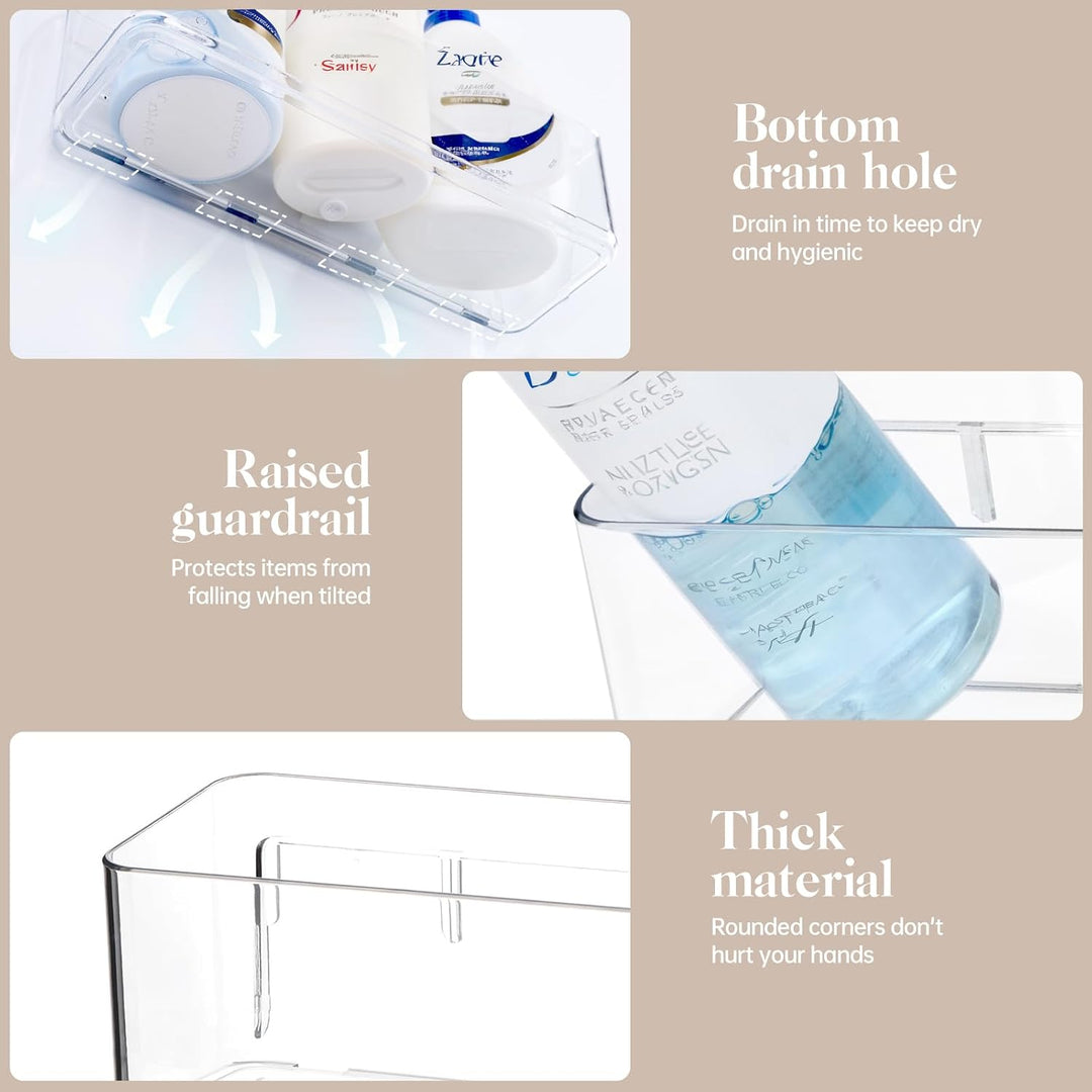 PAVSTINE Duschablage ohne Bohren Transparent, 2 Stück Duschregal Badezimmer Organizer mit Ablauföffn