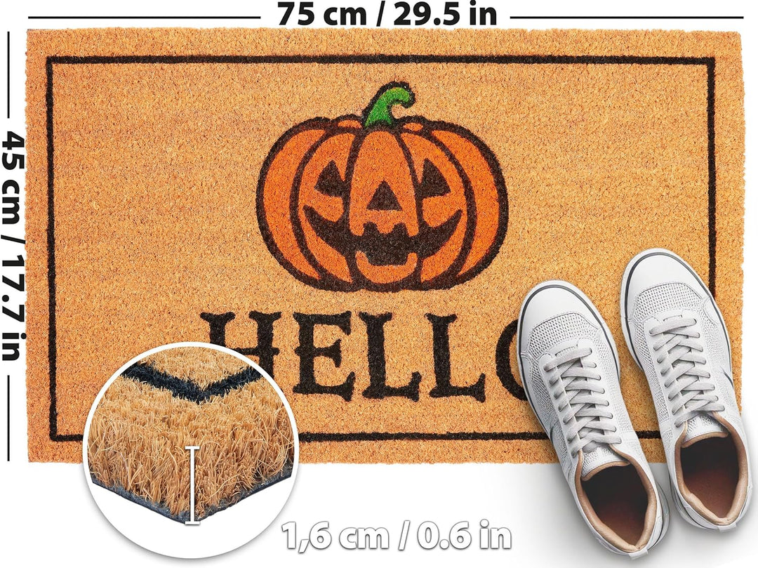 BRUBAKER Halloween Fussmatte für Aussen und Innen - Hello mit Grusel Kürbis - 45 x 75 cm Schmutzfang