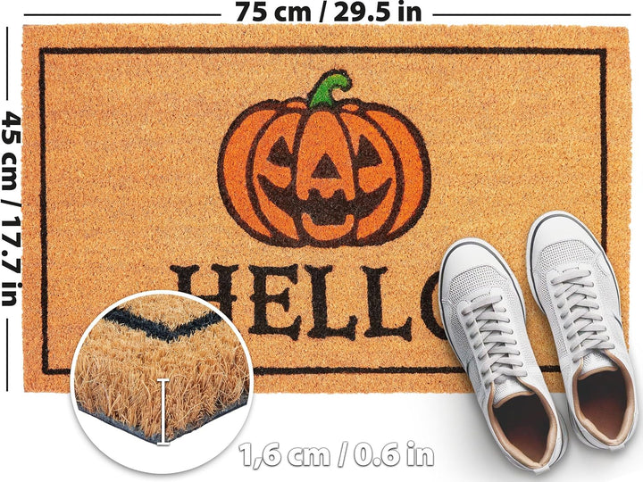 BRUBAKER Halloween Fussmatte für Aussen und Innen - Hello mit Grusel Kürbis - 45 x 75 cm Schmutzfang