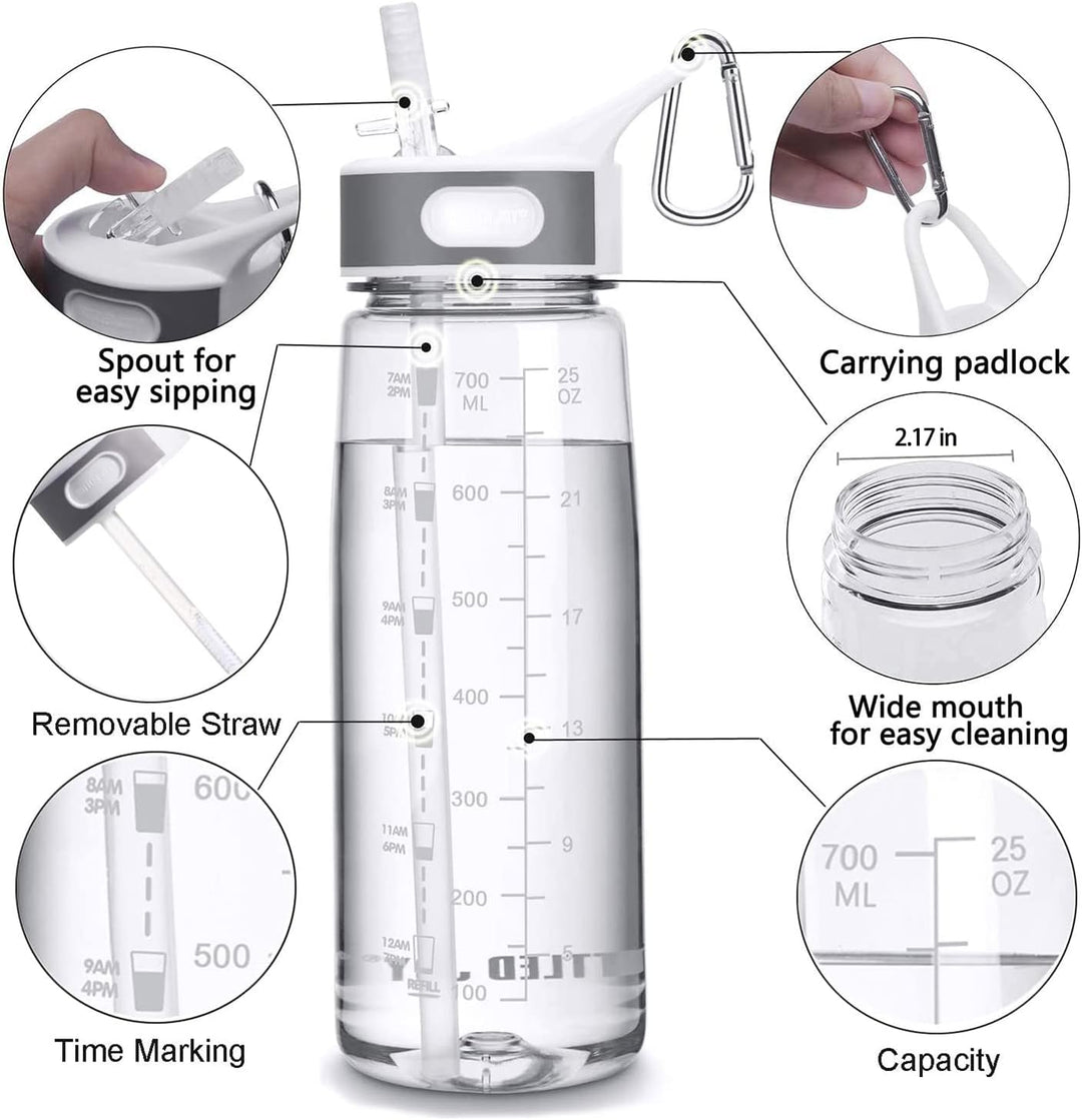 Louis Donné 800ml Transparent Auslaufsicher Trinkflasche Sports Wasserflasche Mit Zeitmarkierungs-Tr