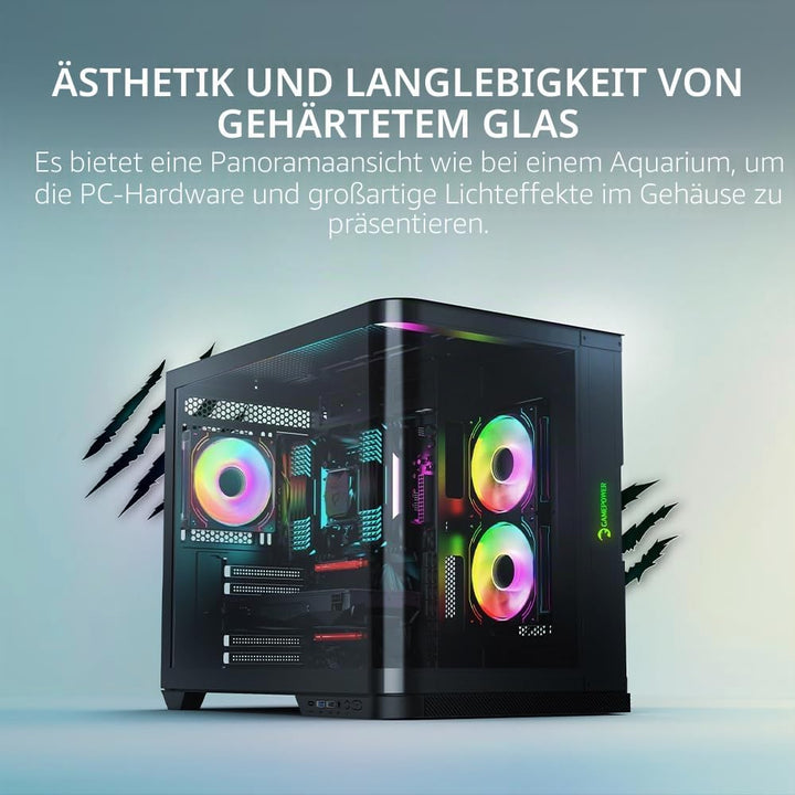 GAMEPOWER Warcry Vertex Curved Gaming PC Gehäuse, ATX Mid Tower, Desktop Computer Case Tempered Glas