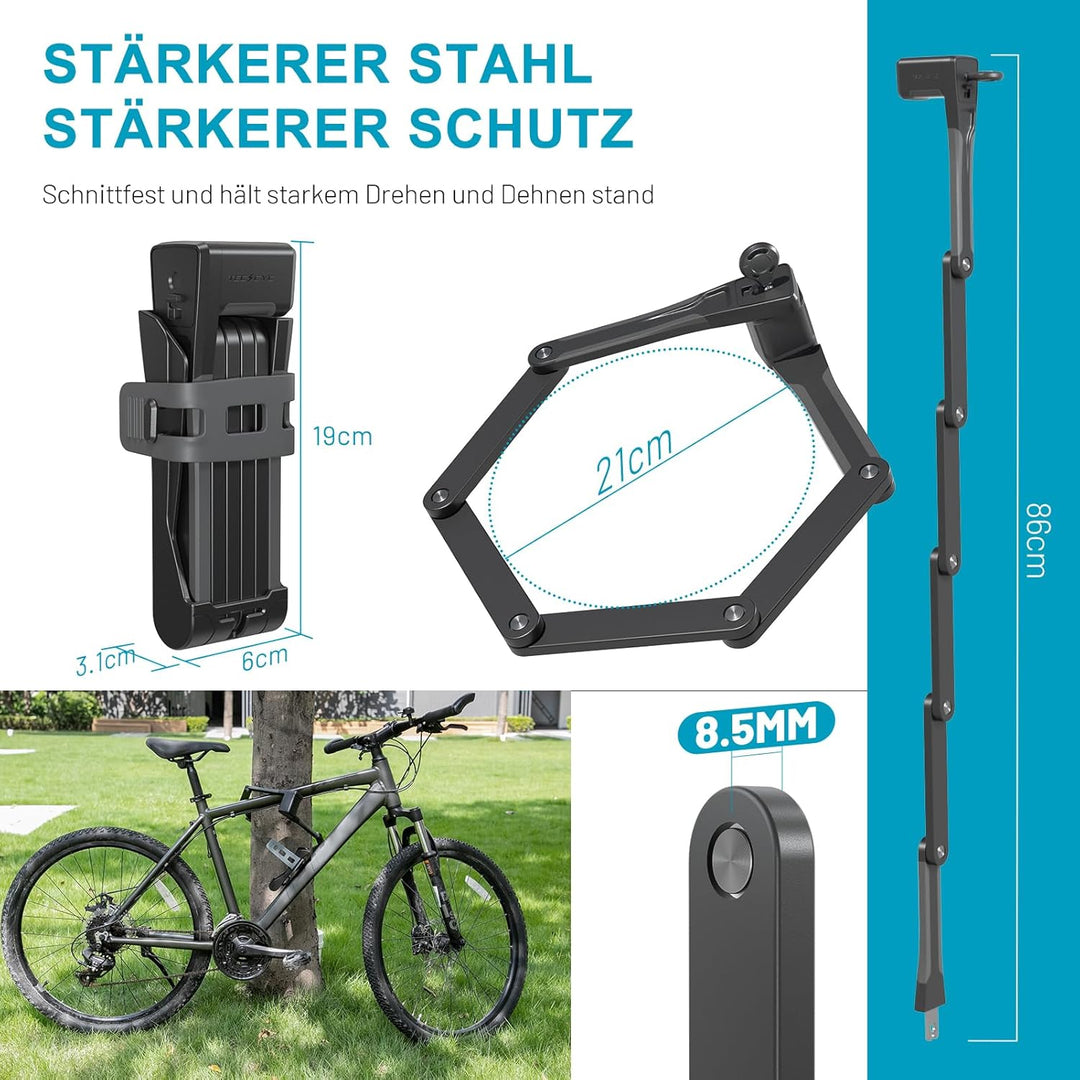 TECHCYC Fahrradschloss, Faltschloss Fahrrad 86 cm mit 3 Schlüsseln, Diebstahlsicher, Robustes Fahrra