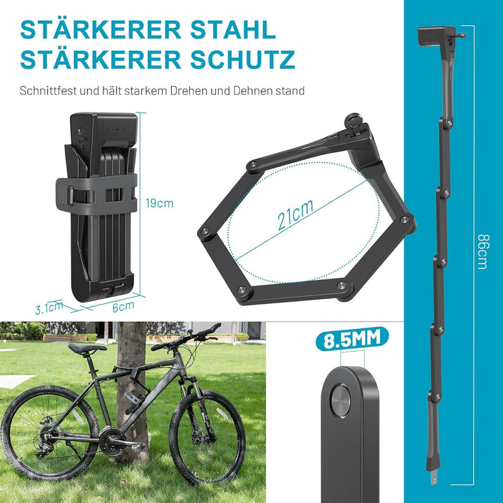 TECHCYC Fahrradschloss, Faltschloss Fahrrad 86 cm mit 3 Schlüsseln, Diebstahlsicher, Robustes Fahrra