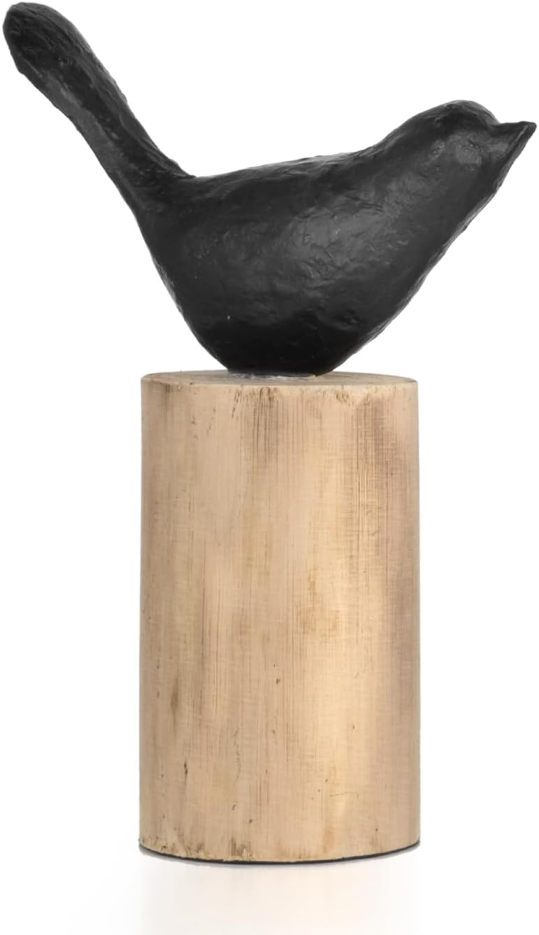 Moritz Skulptur I Vogel auf Baumstammm klein I 14,5 x 7,5 x 23 cm I Holzdeko I Skulpturen Deko I Mod