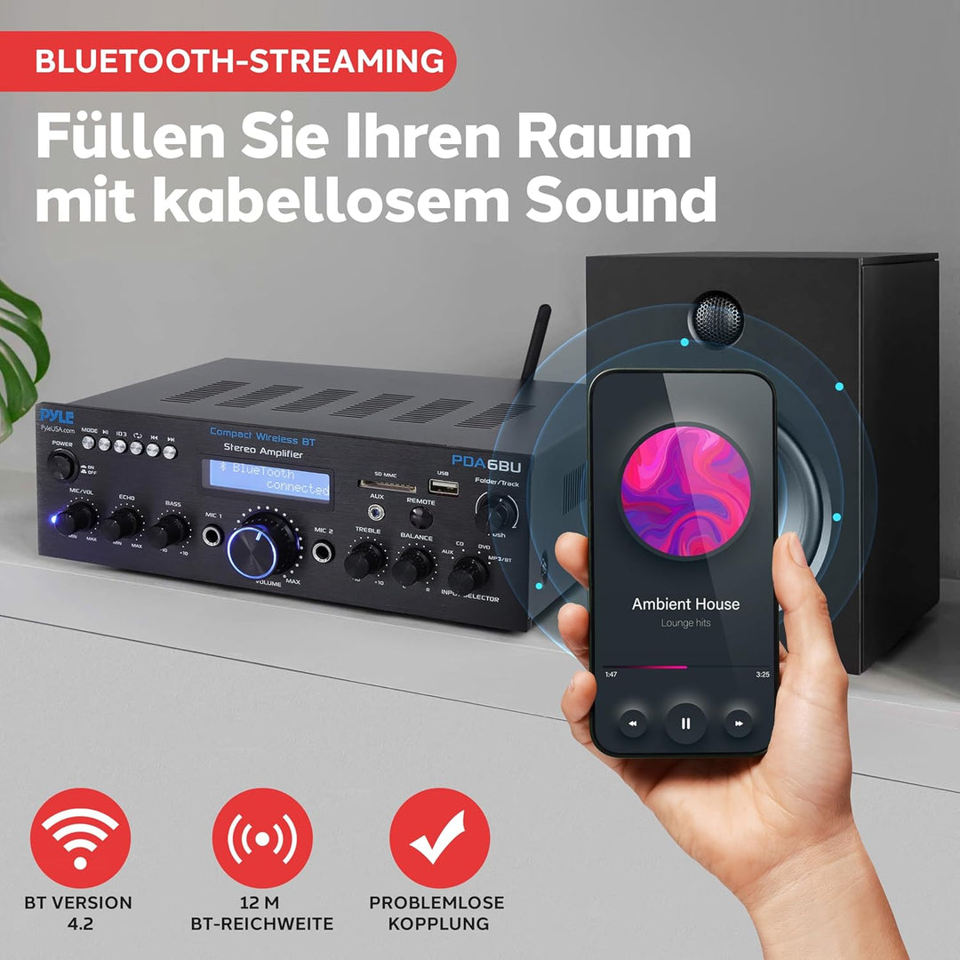 PyleUsa Home Audio Amplifier Home Theater Power Stereo Receiver, Surround Sound, PDA6BUEU, EU Model,