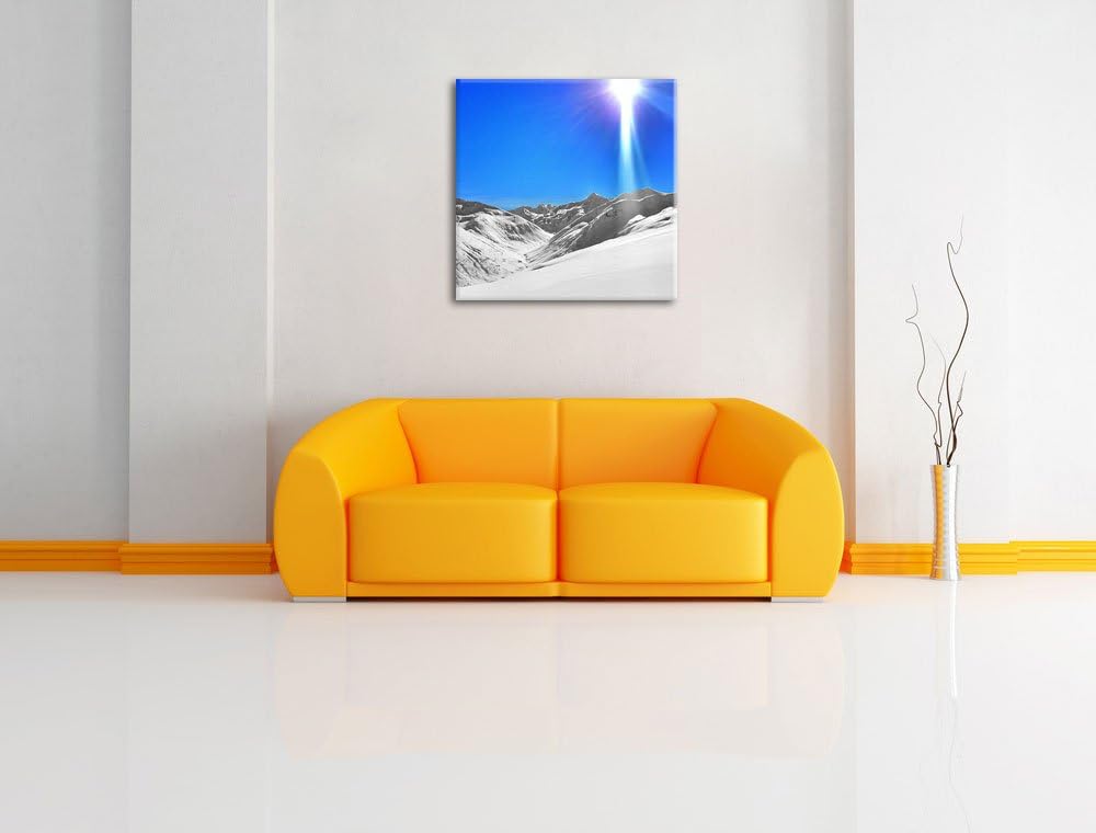 Berge im Schnee Winter, Format: 70x70 als Leinwandbild, tolle Bilder fertig auf Holzrahmen gespannt,