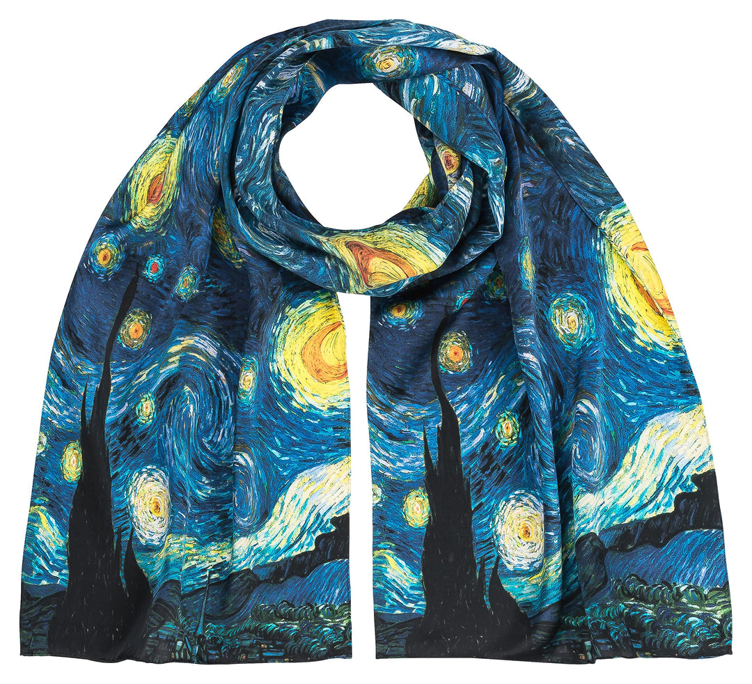VON LILIENFELD Seidenschal Vincent van Gogh Sternennacht Damen Satin lang Kunst Motiv 172 x 42 cm