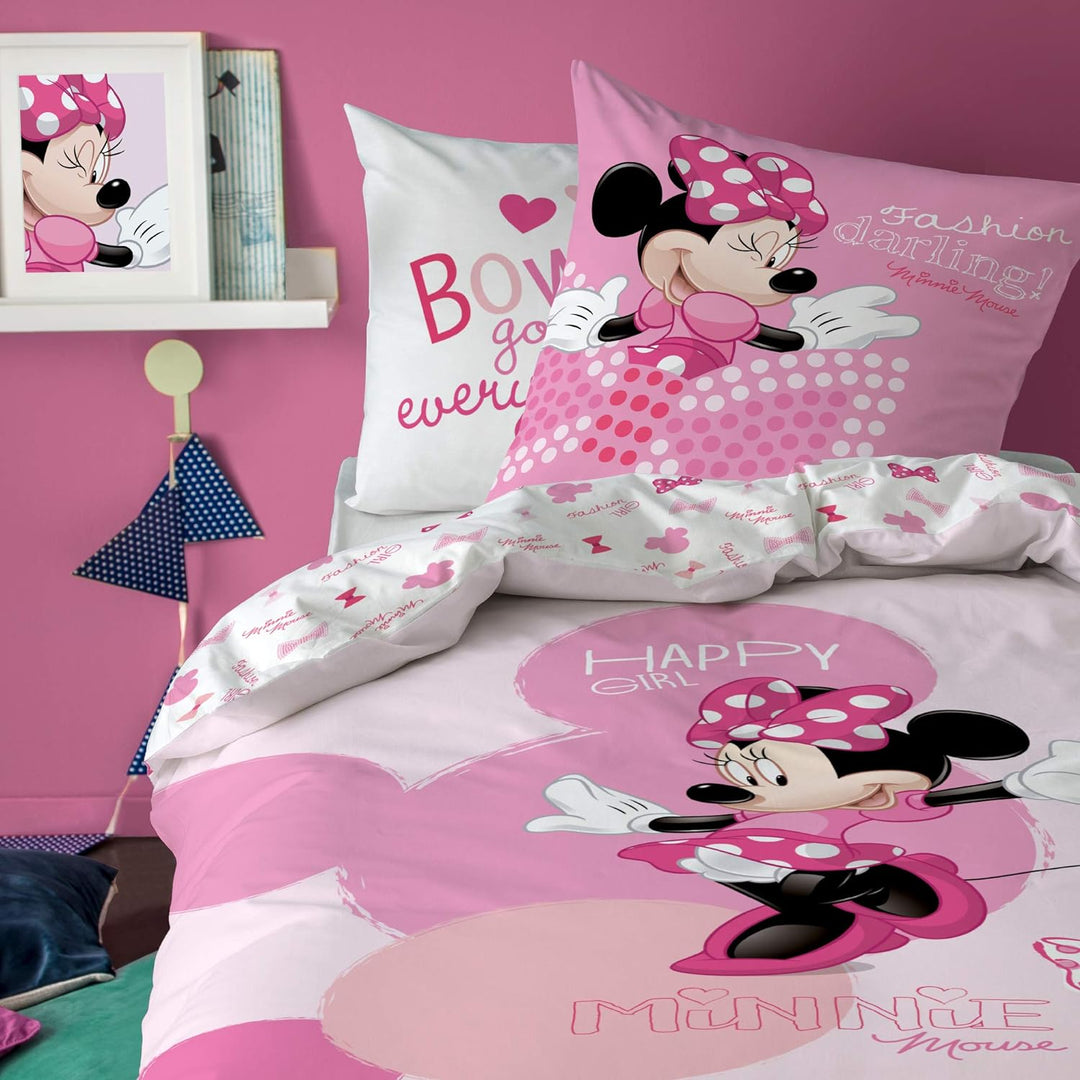 Disney Minnie Bettwäsche-Set, Flanell, Rosa, 135 x 200 cm, 2-Einheiten