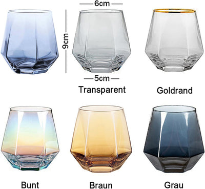 300ml Diamant Whiskey Gläser 4/6 Set, Klar Geometrisch Modisch Wasser Saft Tumbler Gekippt Scotch Gl