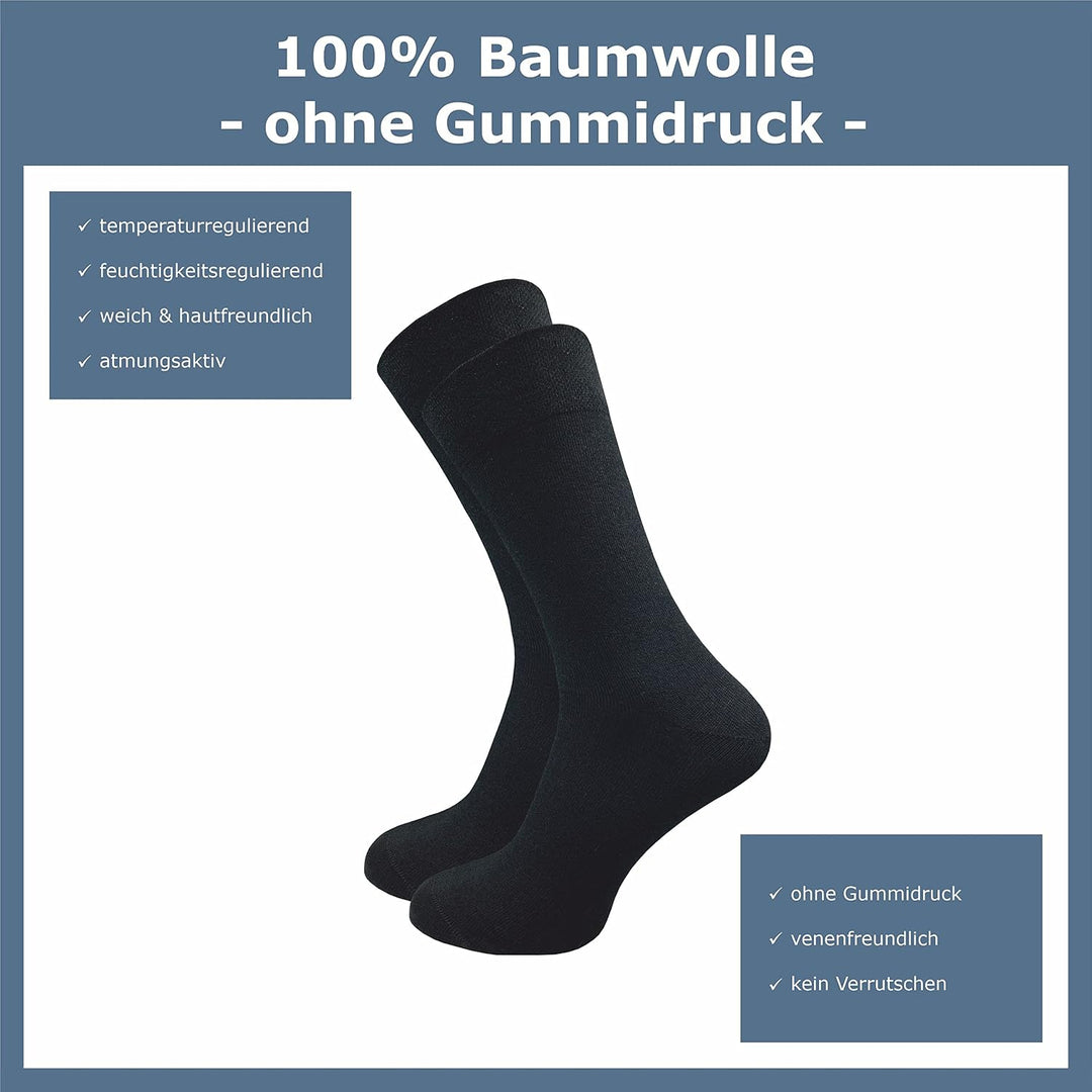 Herren Socken aus 100% Baumwolle | Reine Baumwollsocken im 10er-Set | Freizeitsocken ohne Naht mit v