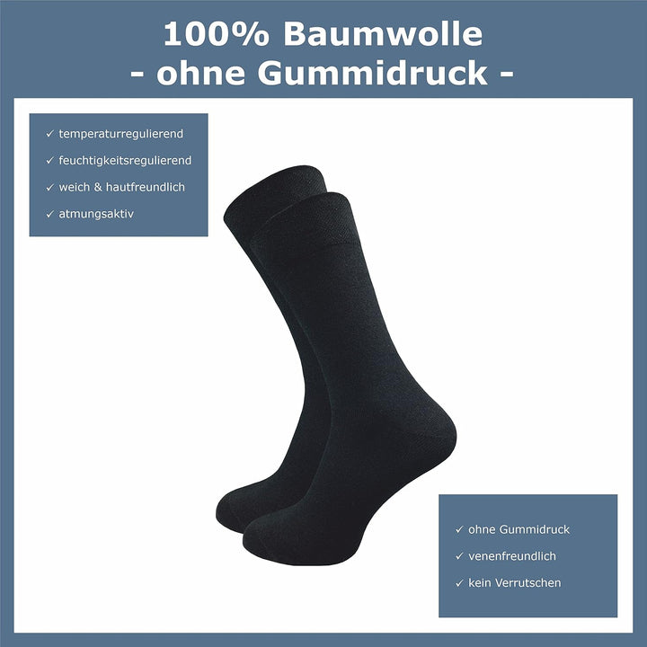 Herren Socken aus 100% Baumwolle | Reine Baumwollsocken im 10er-Set | Freizeitsocken ohne Naht mit v
