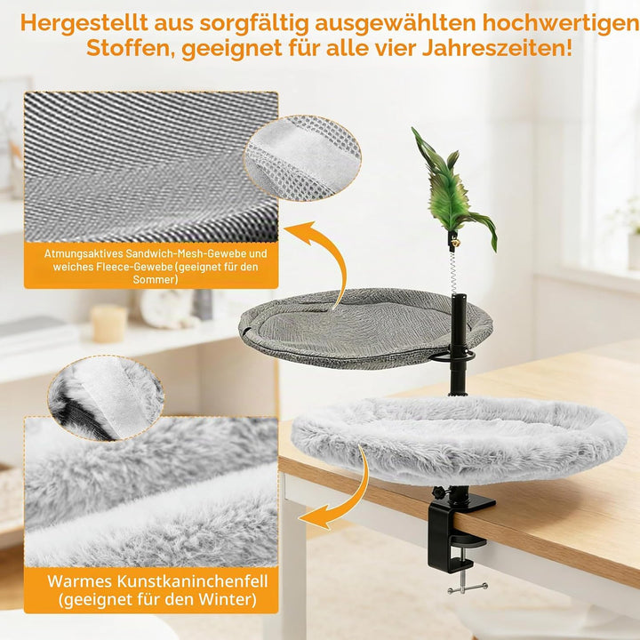 Doppellagig Katzenbett für Schreibtisch, mit Federstab, Höhenverstellung, 360° drehbar, bis 20 kg be