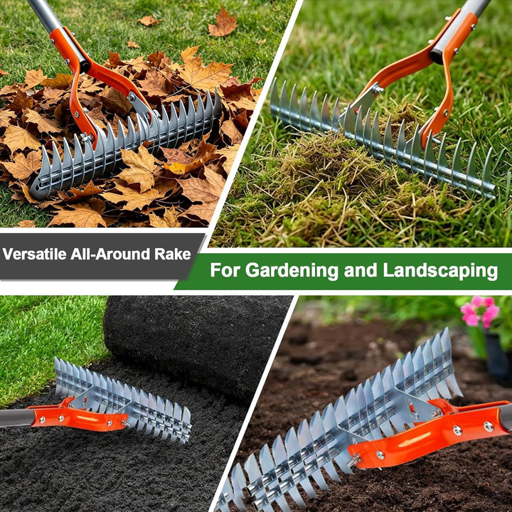 Vertikutierrechen für Rasenflächen, 38cm Breiter Rasenrechen mit Verstellbarem Griff, Metall Schneid