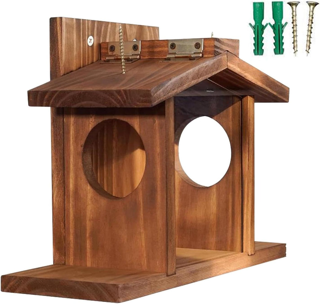 Holz Eichhörnchen Futterhaus für Aussen Wooden Pet Feeding Box | Eichhörnchen Futterbox for Garden,
