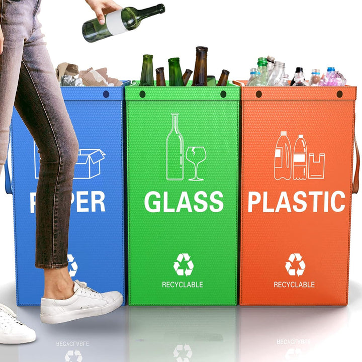 KAOHONG Mülltrennsystem Taschen 3 Fächer für Plastik, Glas, Papier Perfekt als Mülltrenner, Pfandfla
