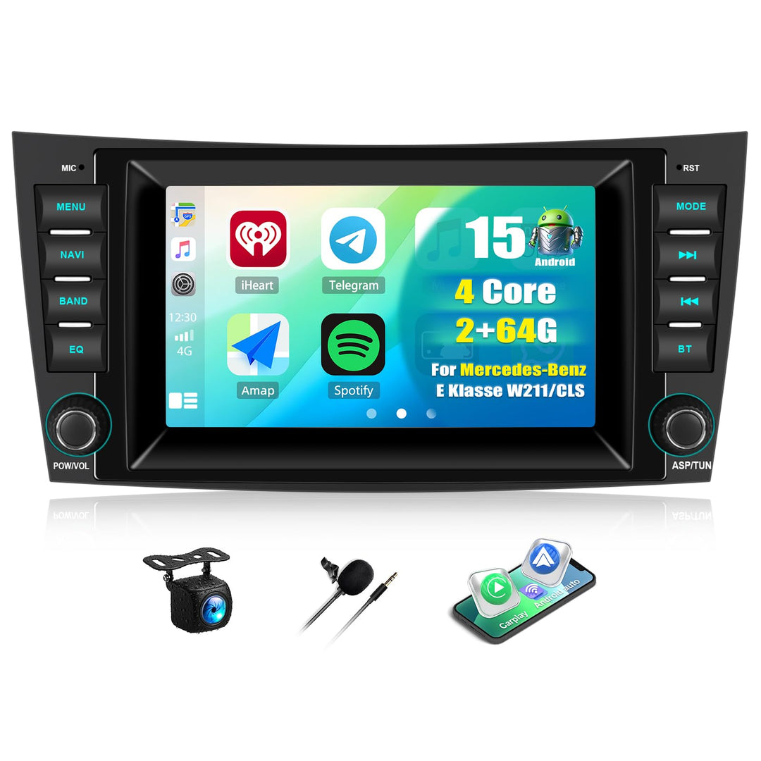 CAMECHO Android 15 Autoradio mit Navi für Mercedes Benz E-Klasse W211 CLS Klasse W219,Doppel Din Rad