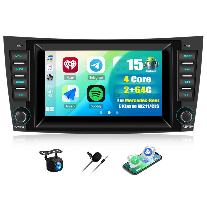 CAMECHO Android 15 Autoradio mit Navi für Mercedes Benz E-Klasse W211 CLS Klasse W219,Doppel Din Rad