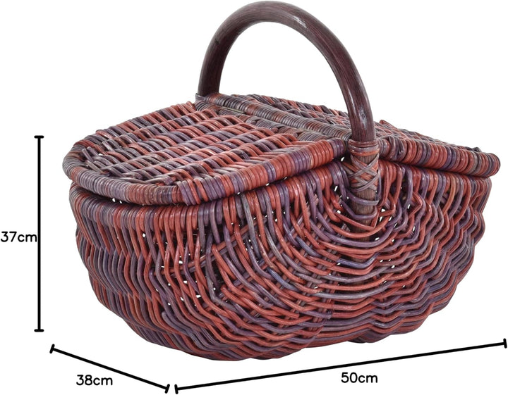 Einkaufskorb/Bügelkorb/Shopper aus echtem Rattan, Henkel- Trage-Korb leicht und stabil (6 - Deckel R