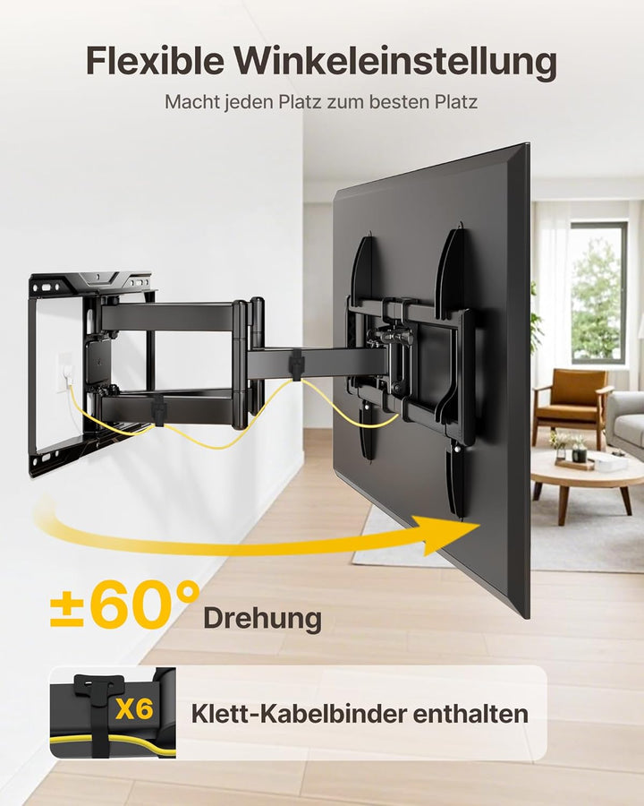 monTEK TV Wandhalterung für die meisten 37–90 Zoll Fernseher bis 75 kg, Wandhalterung Fernseher mit