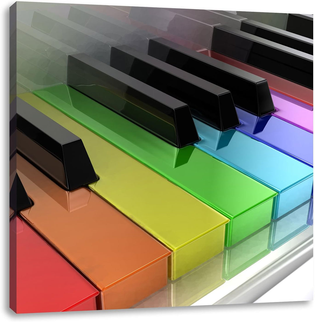 Pixxprint Piano Regenbogen Klaviertasten als Leinwandbild/Grösse: 70x70 cm/Wandbild/Kunstdruck/ferti