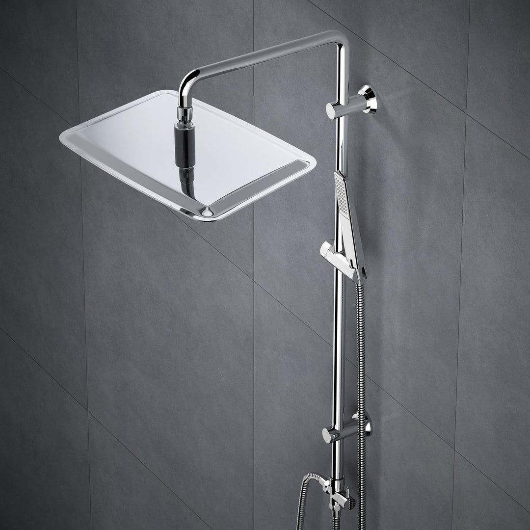 Görbach Edelstahl Duschsystem ohne Armatur, Regendusche Duschset mit Duschstange und Kopfbrause rech
