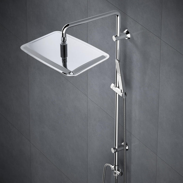 Görbach Edelstahl Duschsystem ohne Armatur, Regendusche Duschset mit Duschstange und Kopfbrause rech