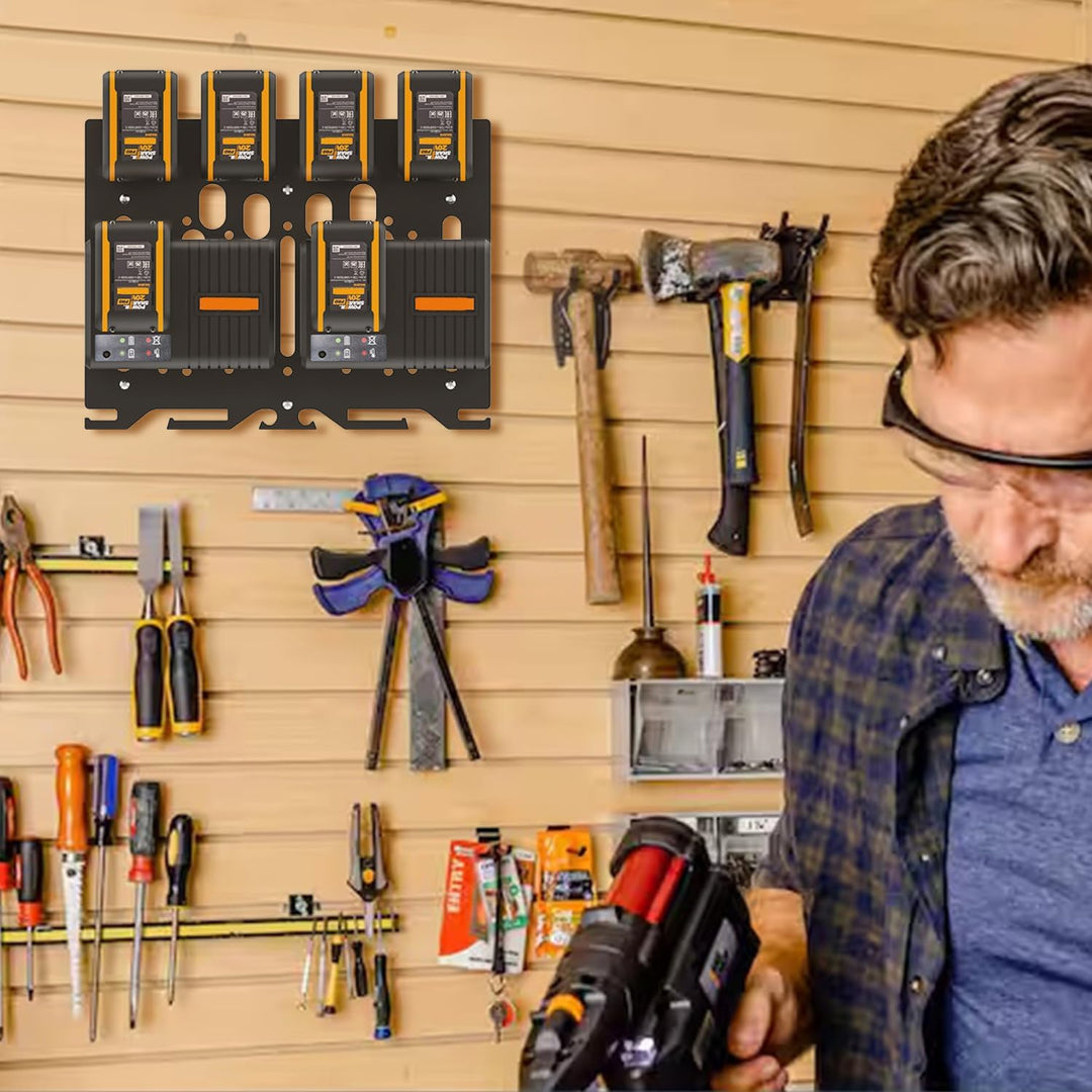 DITKOK Upgrade 3-in-1 Wandhalterung für Worx Ladegeräte, Akkus und Akku-Bohrmaschine, Metall-Akkuhal