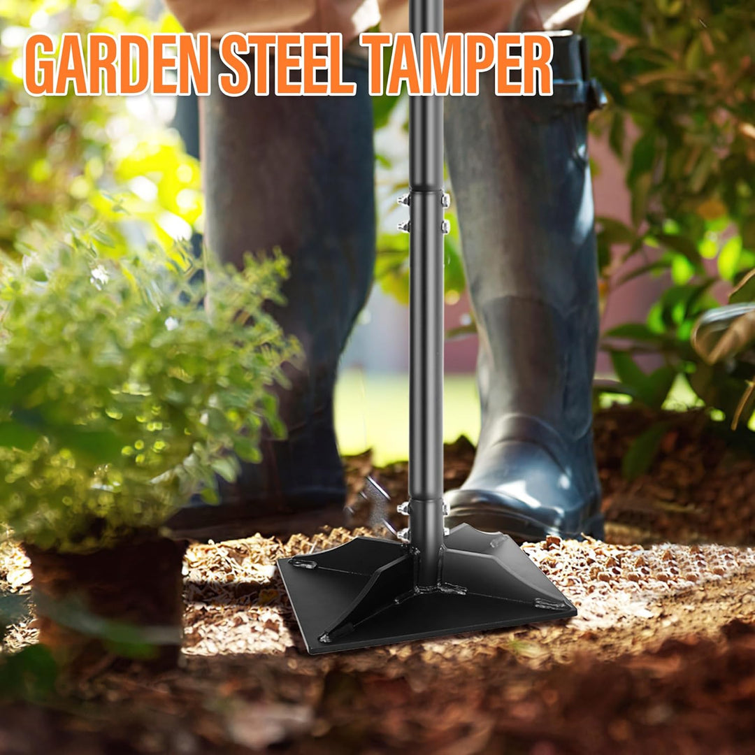 Garden Steel Tamper with 45 Inch Handle Hand Ground Tamper Tool, Durable Plate Soil Compactor, Garde