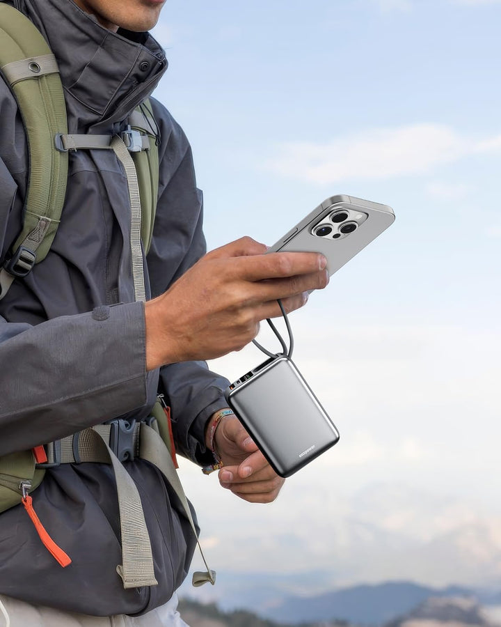 Eazpower Powerbank 20,000mAh 45W Schnellladefunktion mit Integriertem USB-C Kabel, Externe Handyakku