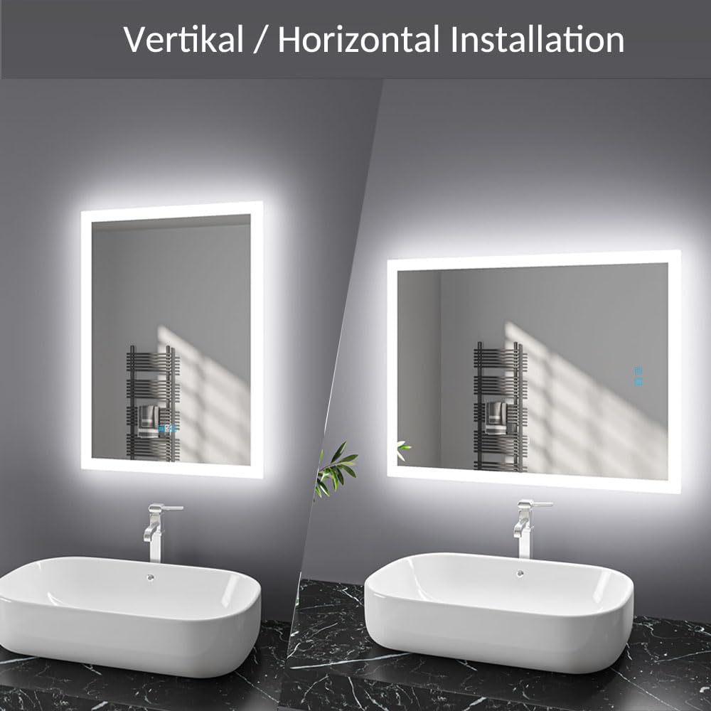 Badspiegel mit Beleuchtung 50x70 cm LED Spiegel Bad mit Touch-Schalter Beschlagfrei Badezimmerspiege