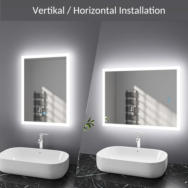 Badspiegel mit Beleuchtung 50x70 cm LED Spiegel Bad mit Touch-Schalter Beschlagfrei Badezimmerspiege