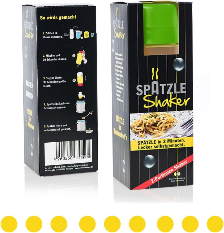 Spätzle-Shaker (GRÜN) für 2 Portionen selbstgemachte Spätzle (675ml) Spätzlepresse und Mixer in eine