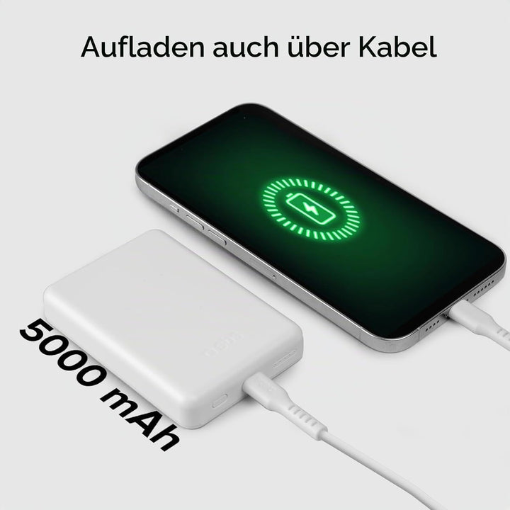 SBS Powerbank Akku-Pack 5000 mAh, kompatibel mit MagSafe, kabelloses Laden, USB-C-Anschluss, Status-