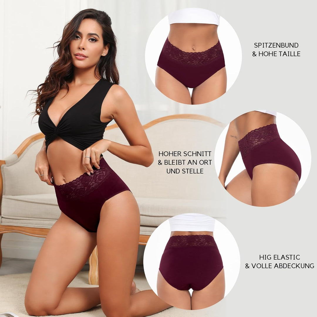 Wealurre Unterhosen Damen, Unterwäsche Frauen Baumwolle Hohe Taille Slip Damen Unterwäsche Spitze 5e