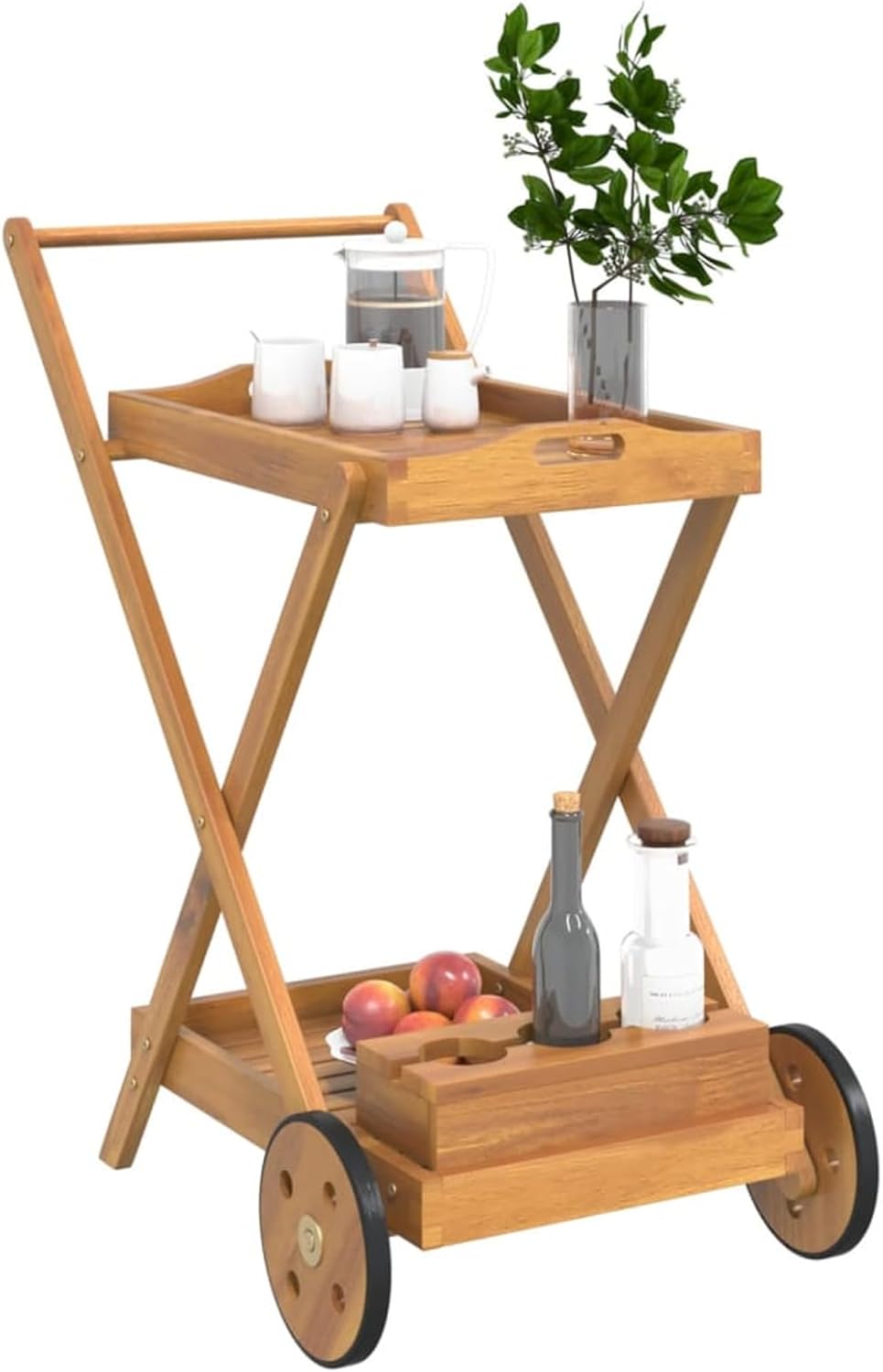 ARKEM Teewagen 54x87x90 cm Massivholz Akazie Teewagen Mit Rollen Garten Servierwagen