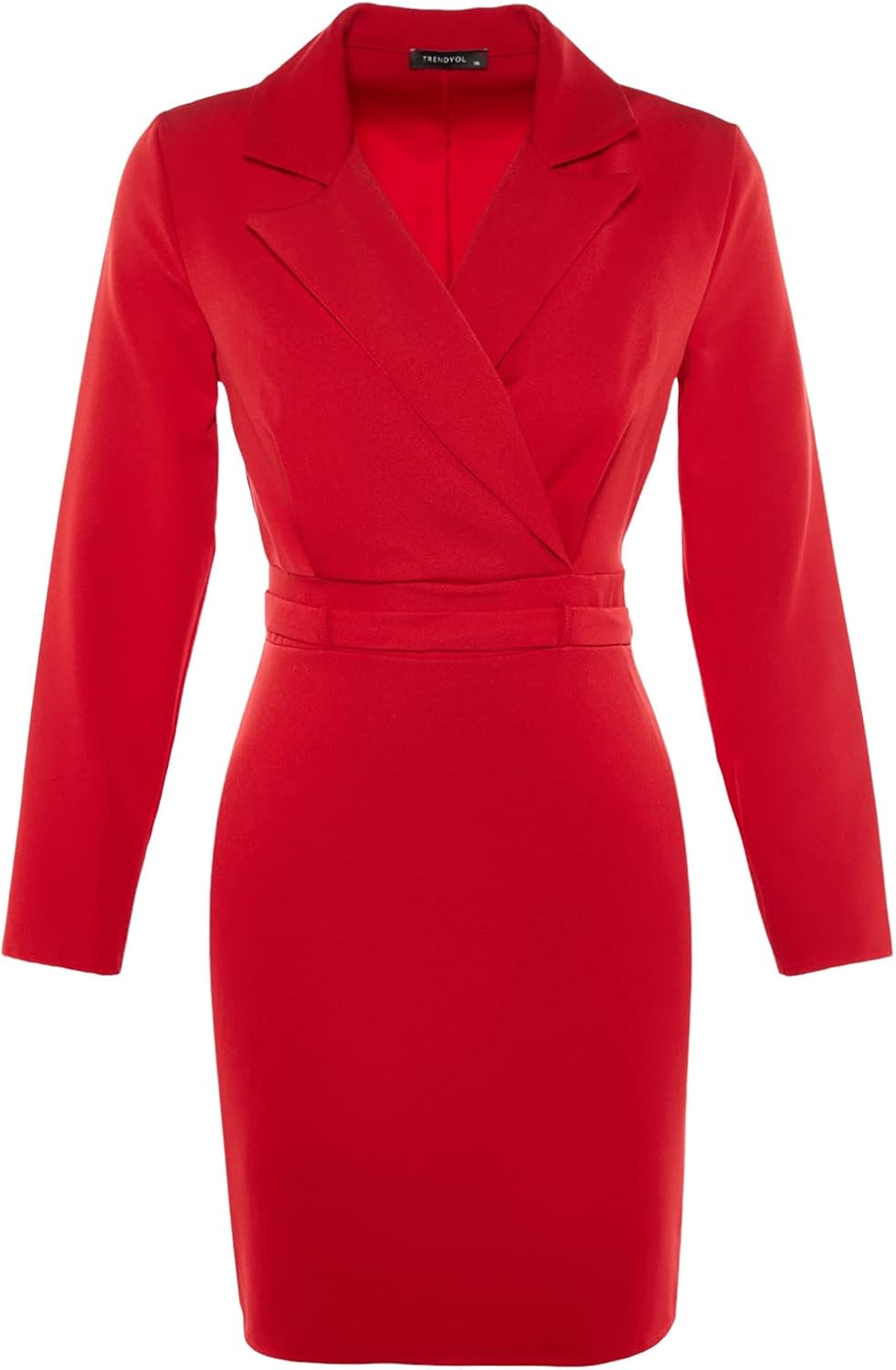 TRENDYOL Damen Woman Mini Bodycon Karrée-Ausschnitt Webstoff Kleid 34 Rot, 34 Rot