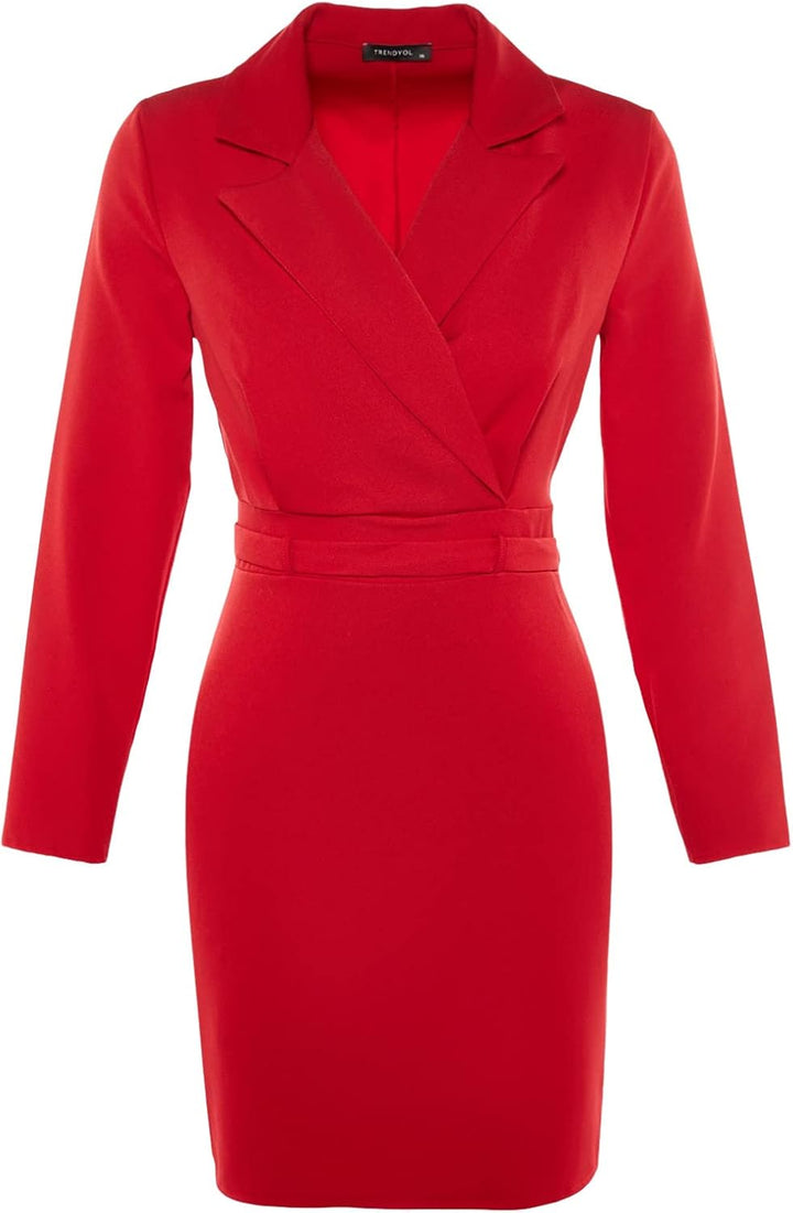 TRENDYOL Damen Woman Mini Bodycon Karrée-Ausschnitt Webstoff Kleid 34 Rot, 34 Rot