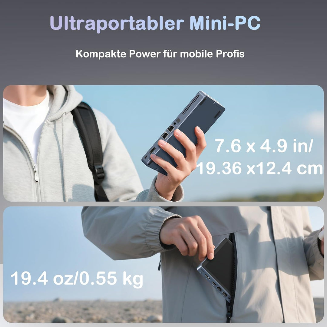 Mini PC N150 (bis zu 3,6 GHz), Micro Desktop Computer 12 GB DDR5 RAM, M.2 SSD Mini-PC mit 8-Zoll-Tou