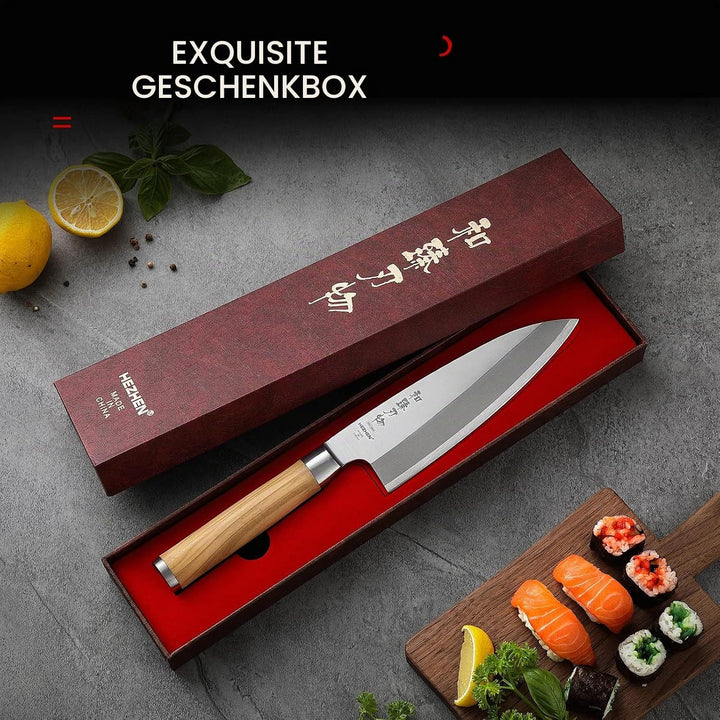 HEZHEN 18CM Deba Messer,Messer Asiatischer Art, Japanischer Stil Schmiedestahl Fische Lachs Filetier