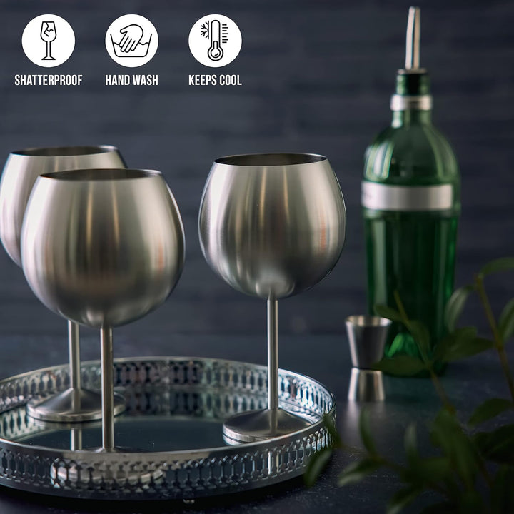 Oak & Steel - 4 Grosse Edelstahl Ballon Gin Gläser, Cocktailgläser (XL 700ml) - Silber Matte - Robus
