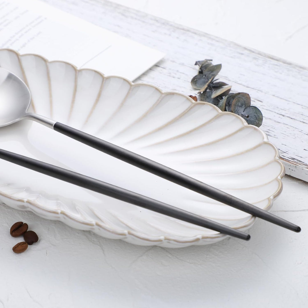 Salatbesteck, Löffel und Gabel, 29 cm, 18/10 Edelstahl, Titanbeschichtung (schwarz silber) Schwarz/S